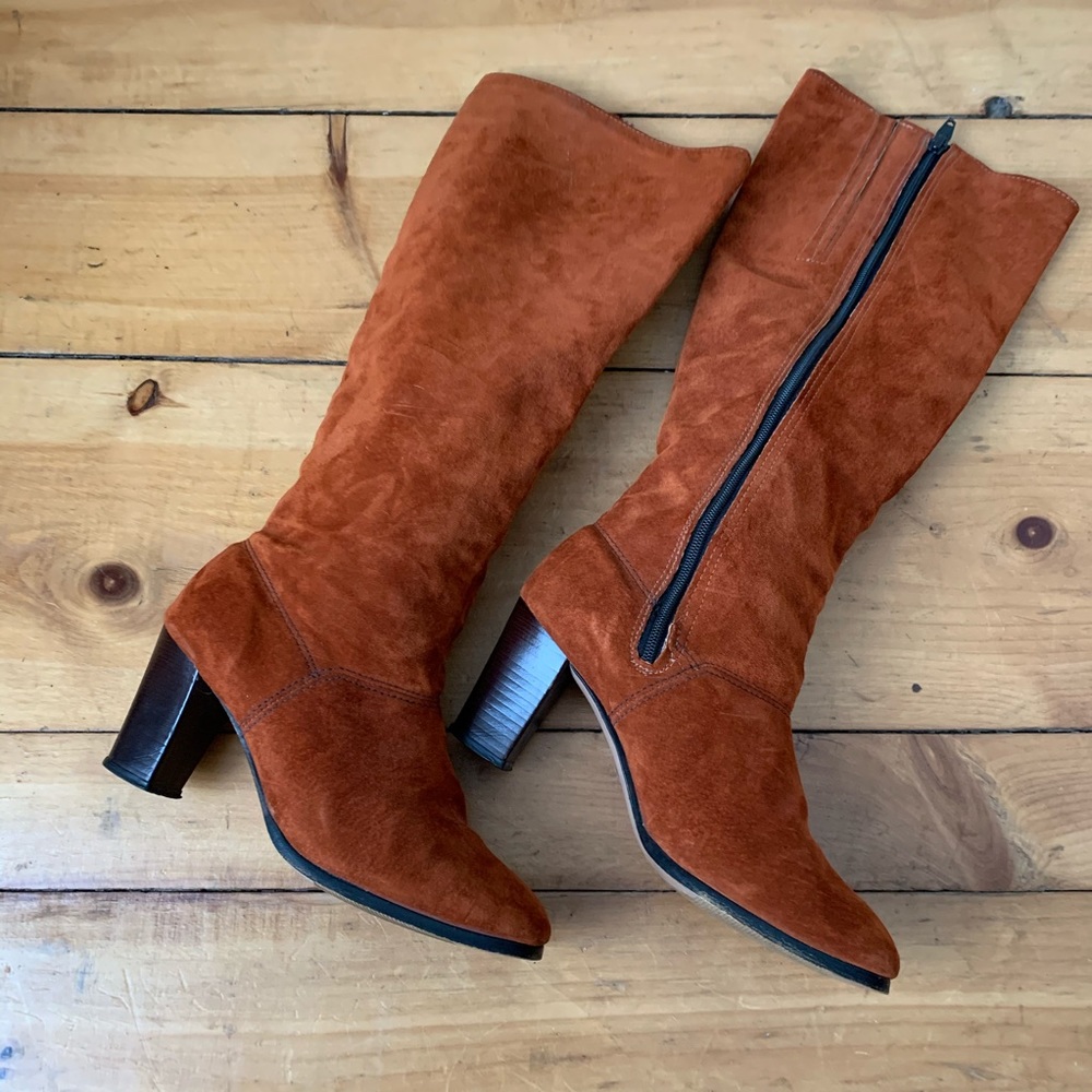 Vintage Hush Puppies Burnt Orange Suede Heel Boots